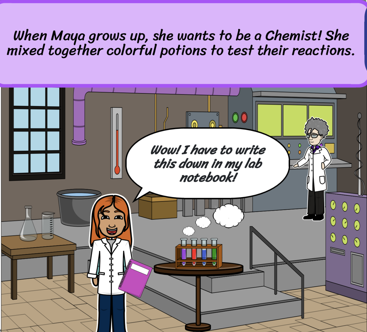 When Maya grows up she wants to be a Chemist (Little girl in front of a lab)